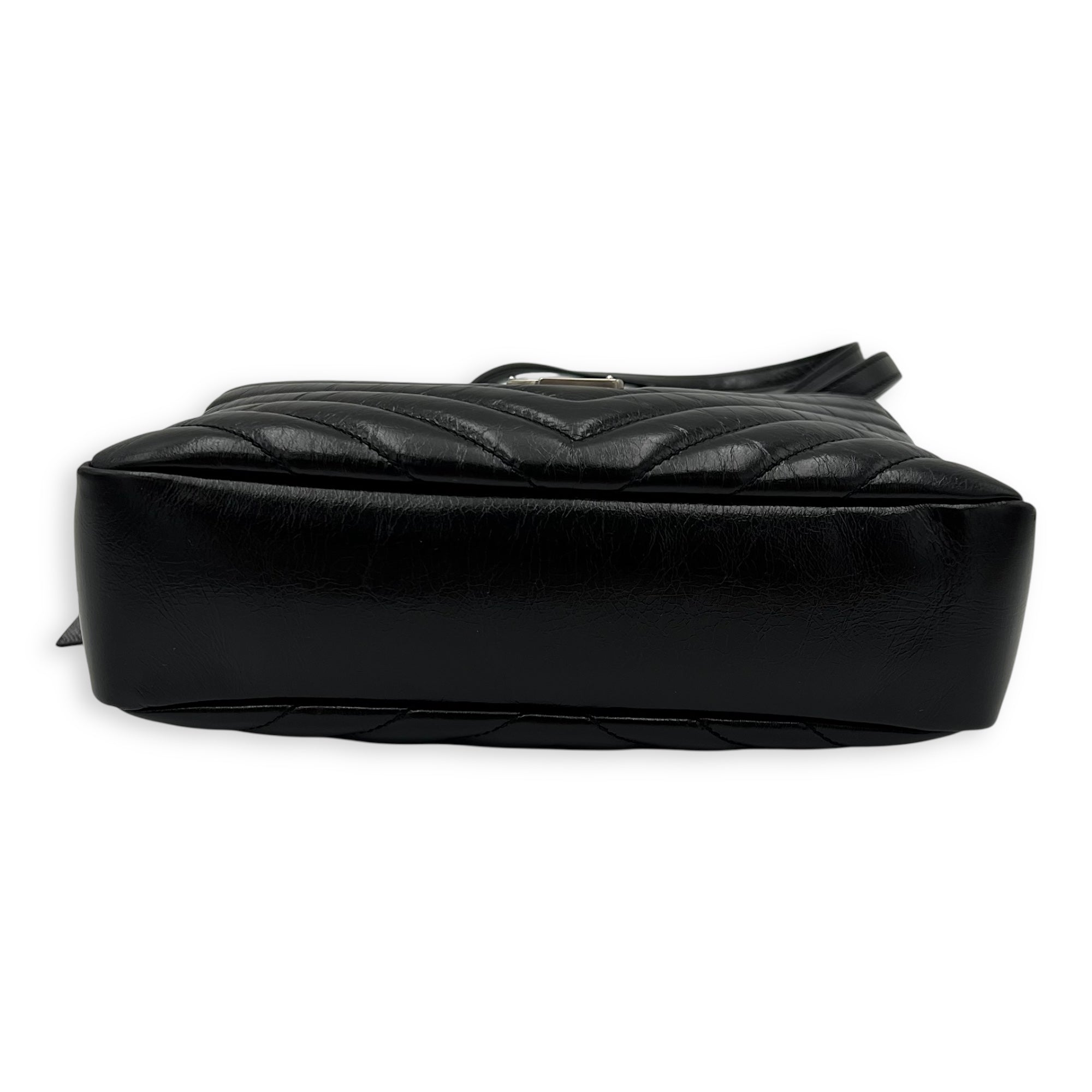 Saint Laurent Lou Camera Black Crossbody Bag in Calfskin, Silver hardware_5