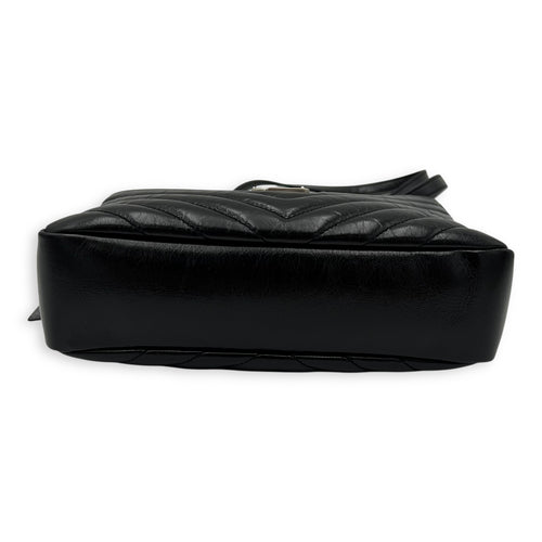 Saint Laurent Lou Camera Black Crossbody Bag in Calfskin, Silver hardware_5