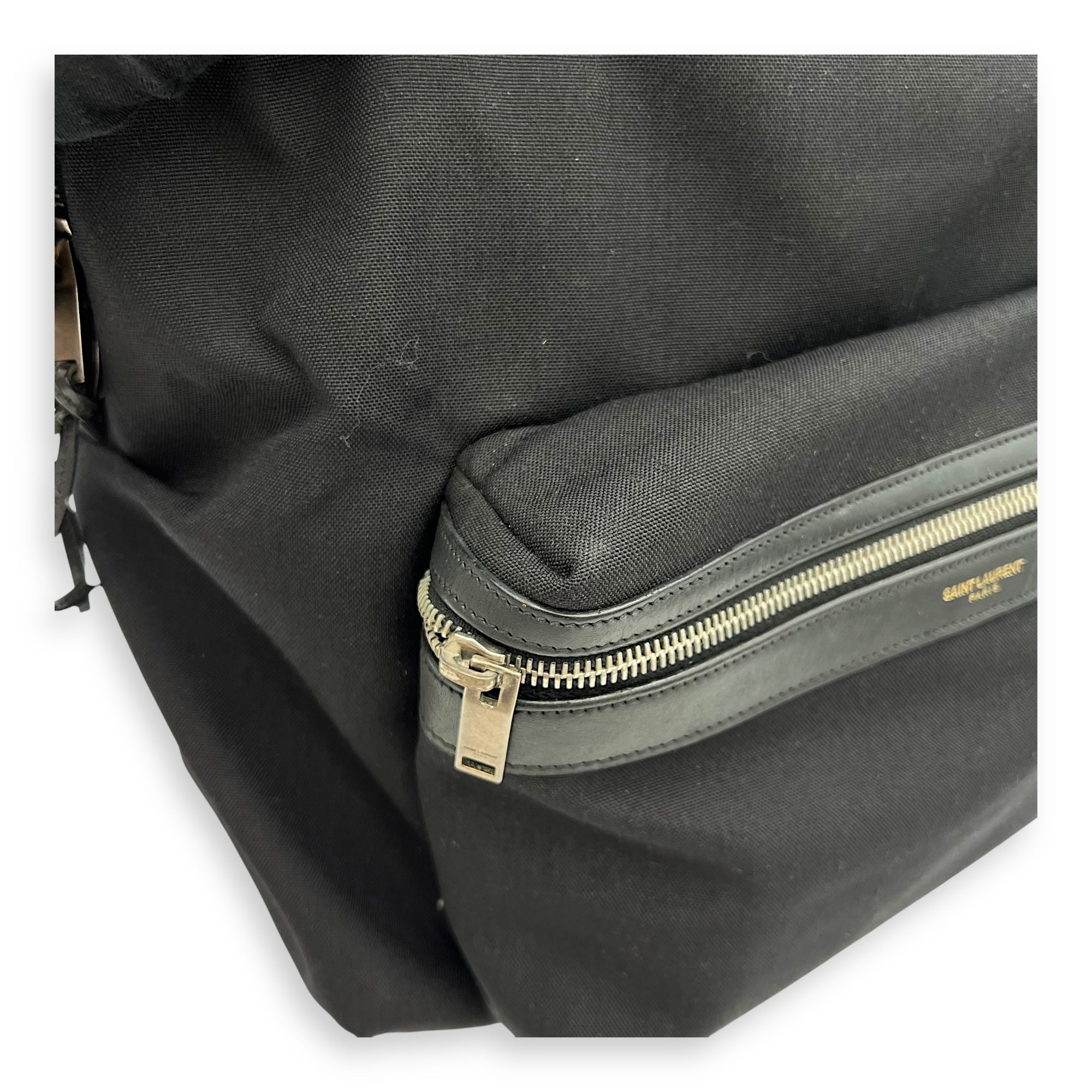 Saint Laurent Logo Backpack Black in Canvas, Silver hardware_8