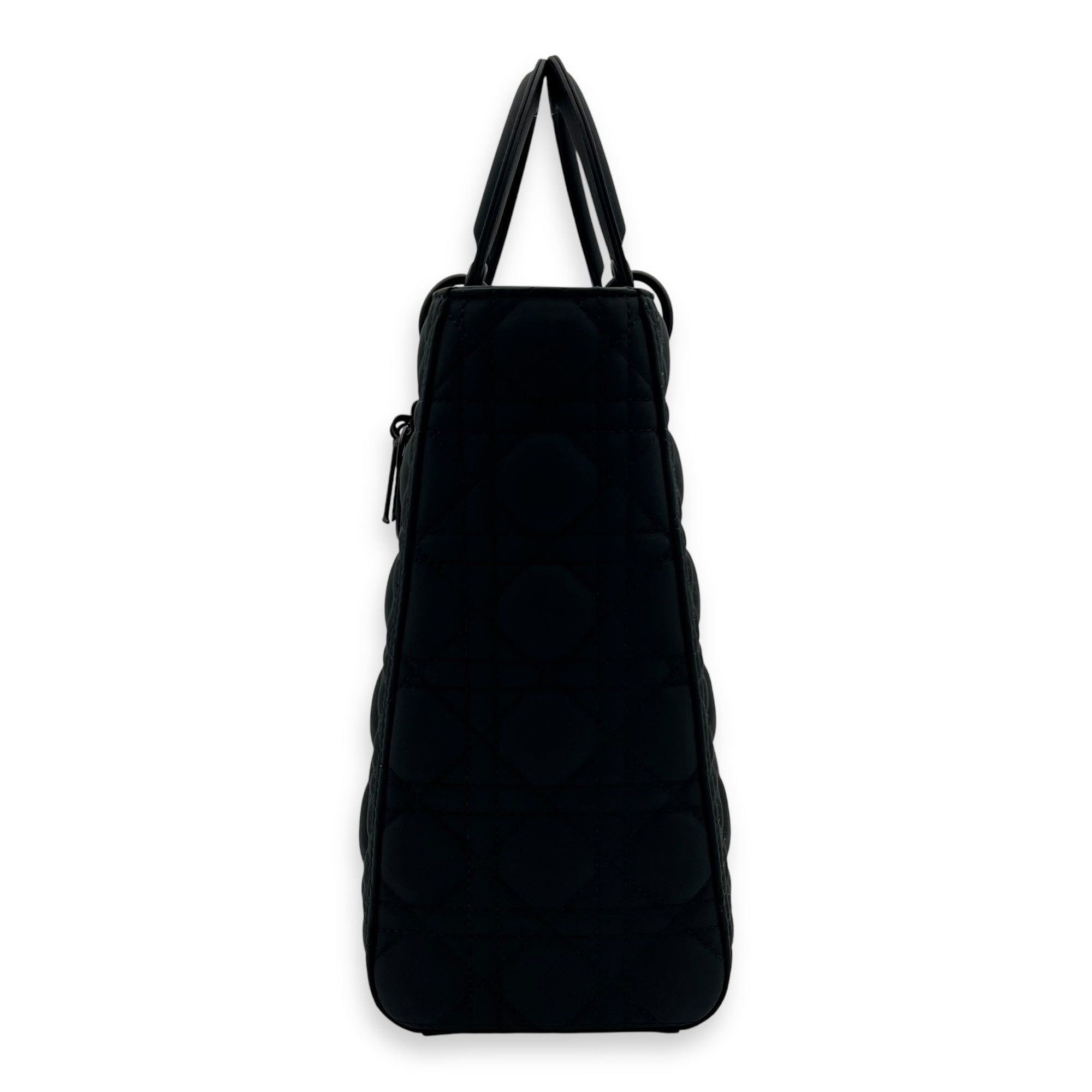 Christian Dior Lady Dior Large Black Top Handle Bag in Lambskin, Ultramatte hardware_4