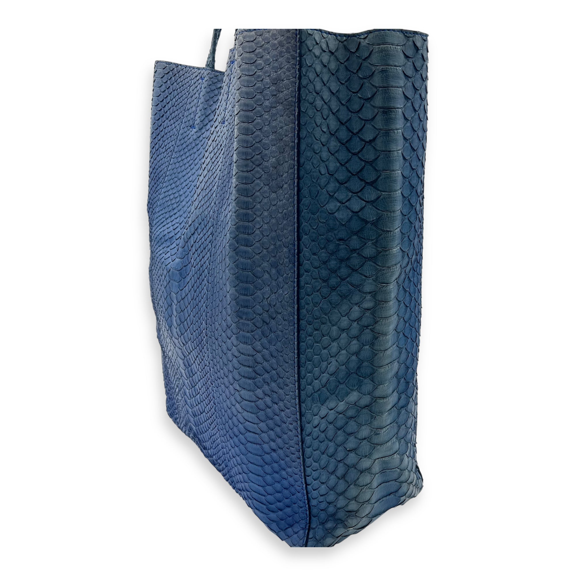 Celine Cabas Tote Bag Blue in Python Leather, Gold hardware_9