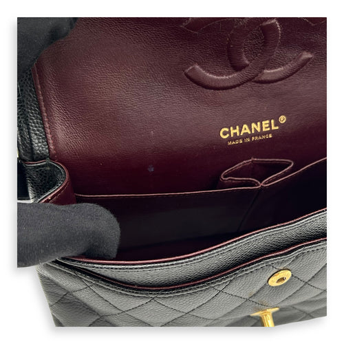 Chanel Classic Shoulder Bag Medium Black in Caviar Leather, Gold hardware_7