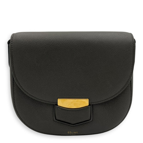 Celine Trotteur Crossbody Bag Grey in Calfskin, Gold hardware_1