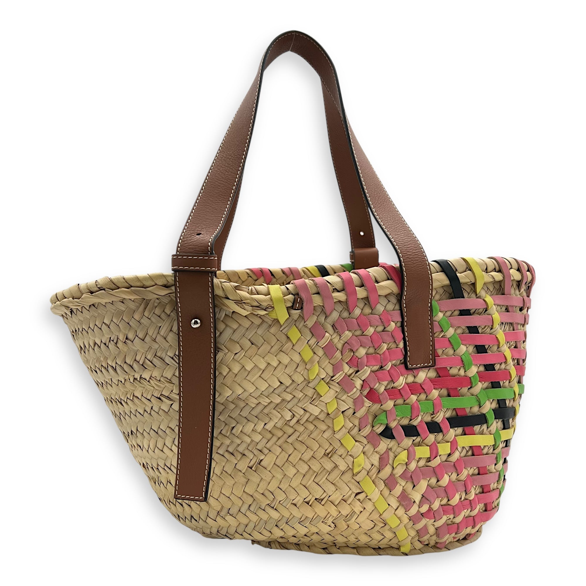 Loewe Basket Beige Top Handle Bag in Raffia, Silver hardware_2