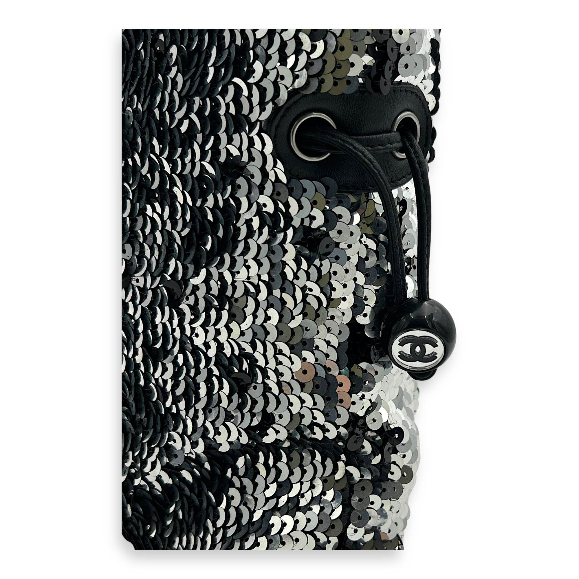 Chanel CC Tote Bag Silver in Sequins, Silver hardware_8