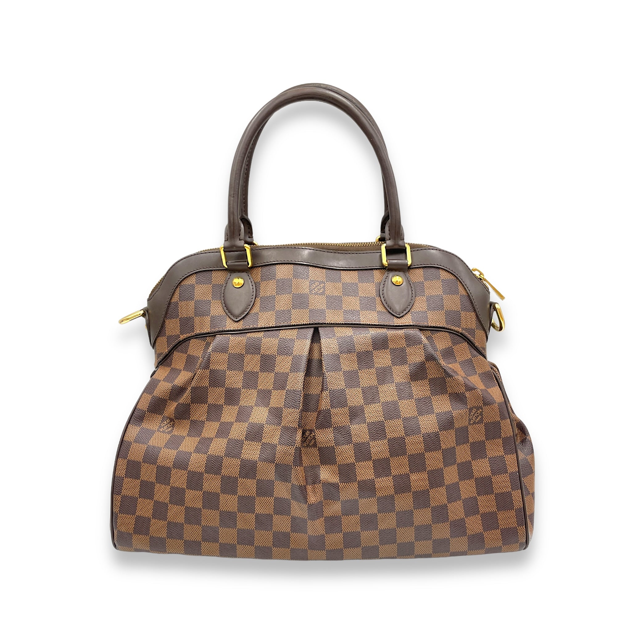 Trevi Top Handle Bag GM Damier Ebene in Coated Canvas, Gold hardware