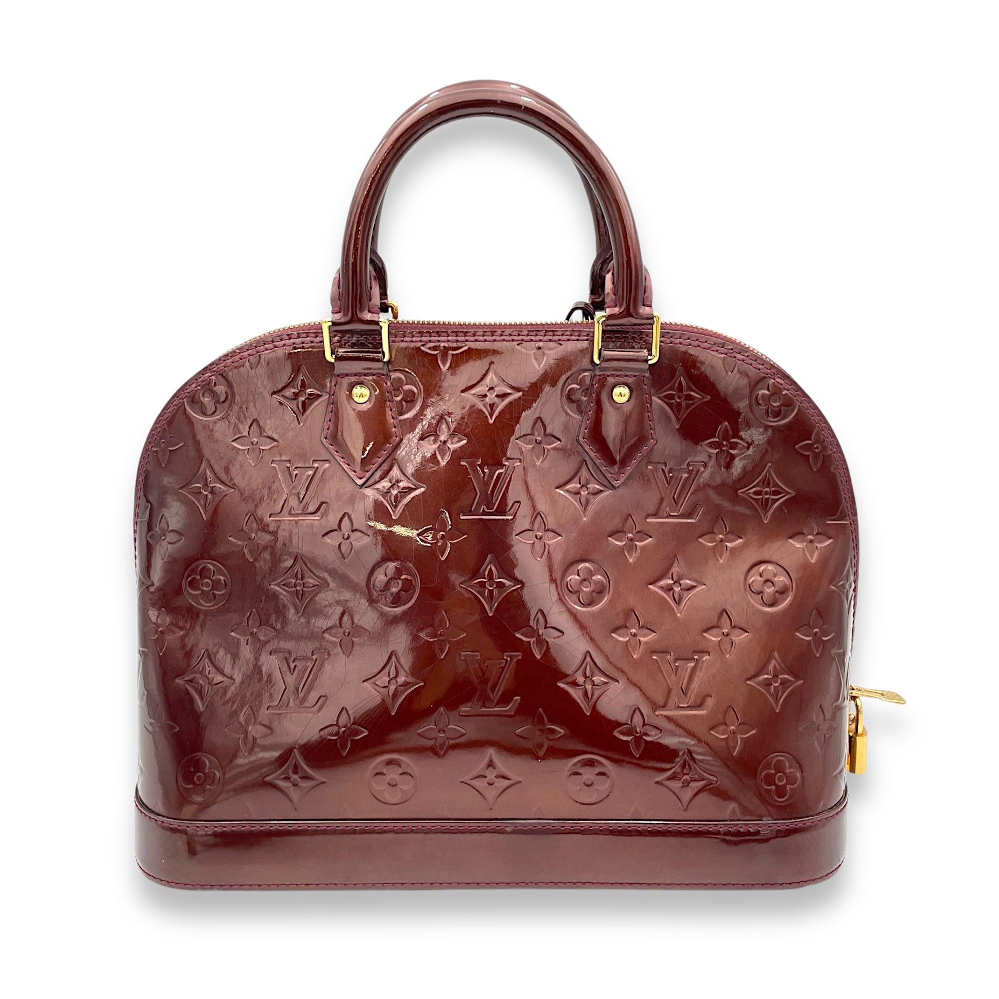 Alma PM Red Top Handle Bag in Patent Leather, Gold hardware