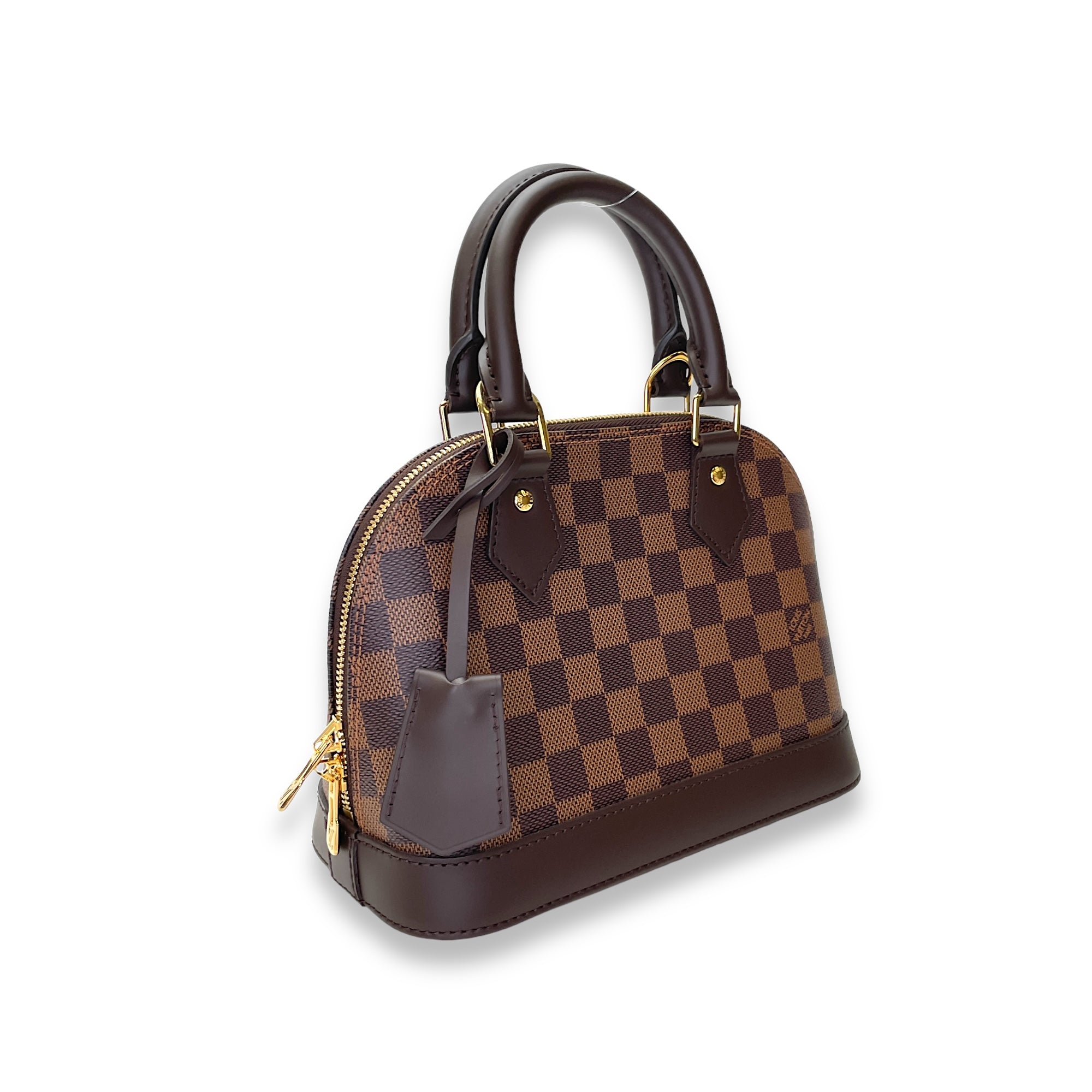 Alma Top Handle Bag BB Damier Ebene in Coated Canvas, Gold hardware