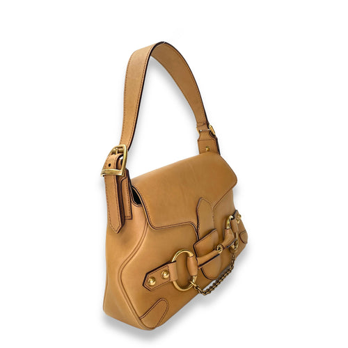 Horsebit Brown Shoulder Bag in Calfskin, Gold hardware