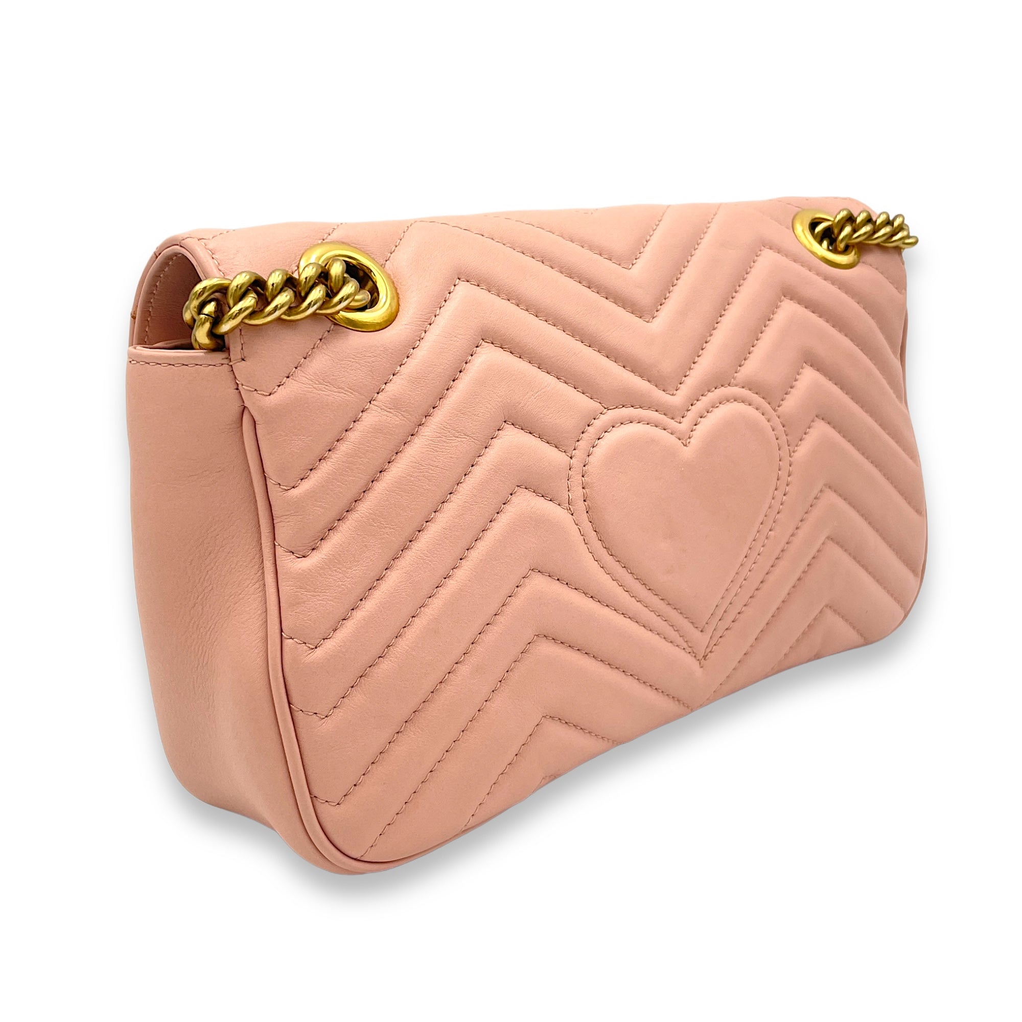 GG Marmont Shoulder Bag Small Pink in Calfskin, Gold hardware