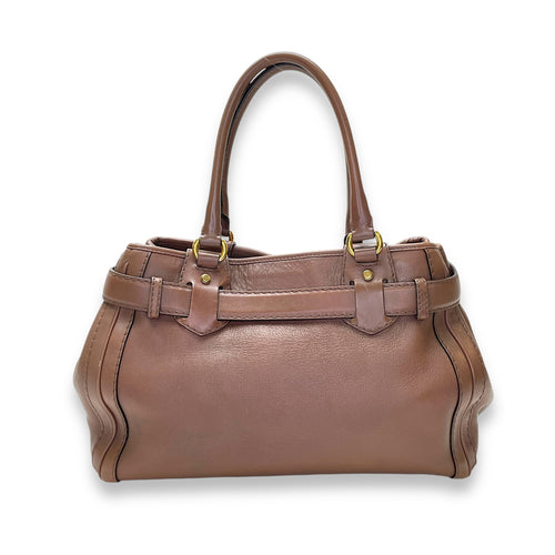 GG Running Brown Top Handle Bag in Calfskin, Gold hardware