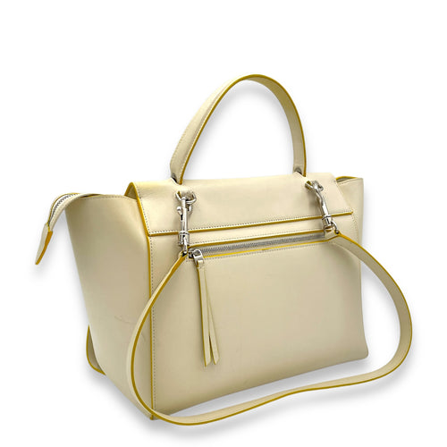 Belt Mini White Top Handle Bag in Calfskin, Silver hardware