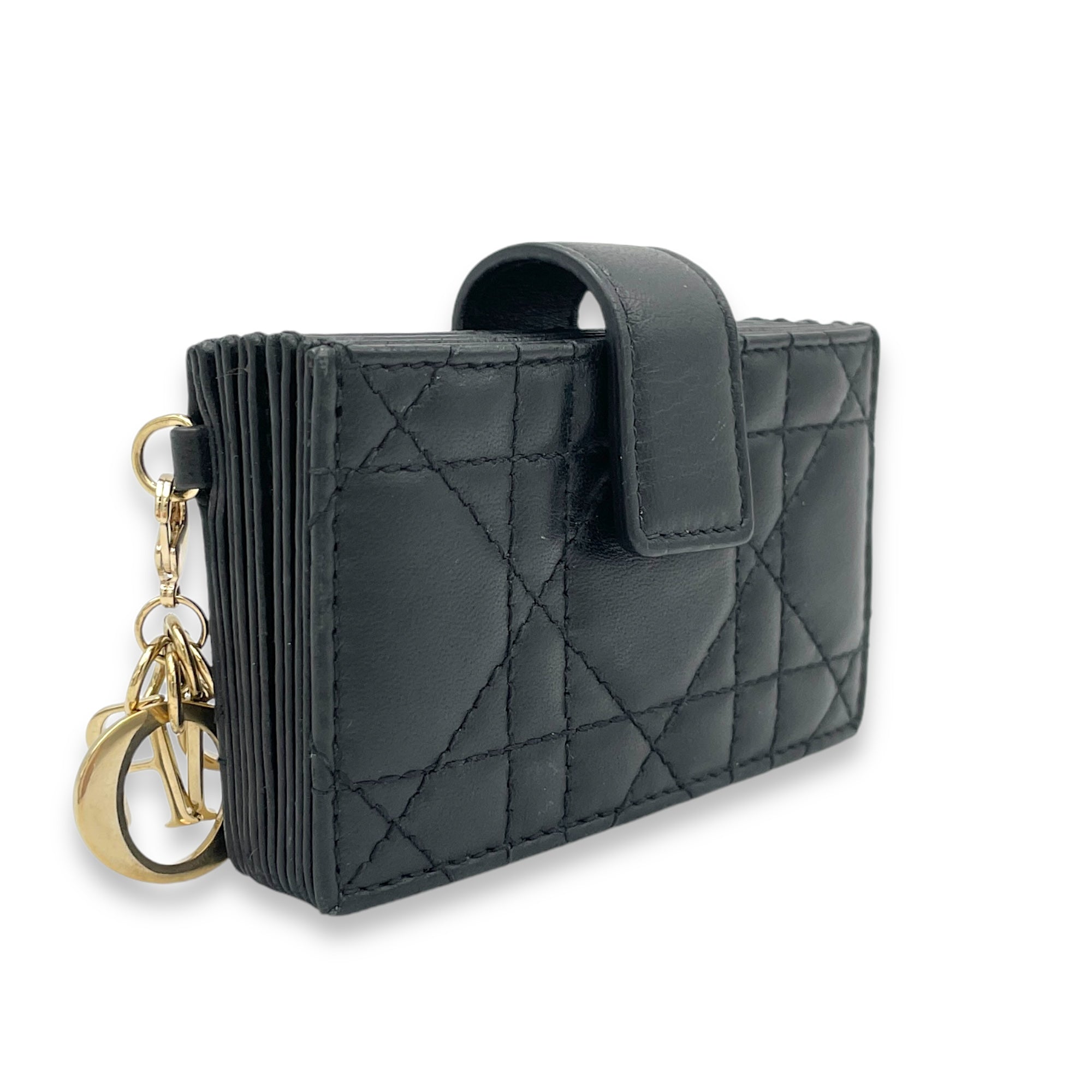 Lady Dior Jasmine Black Card Holder in Lambskin, Gold hardware