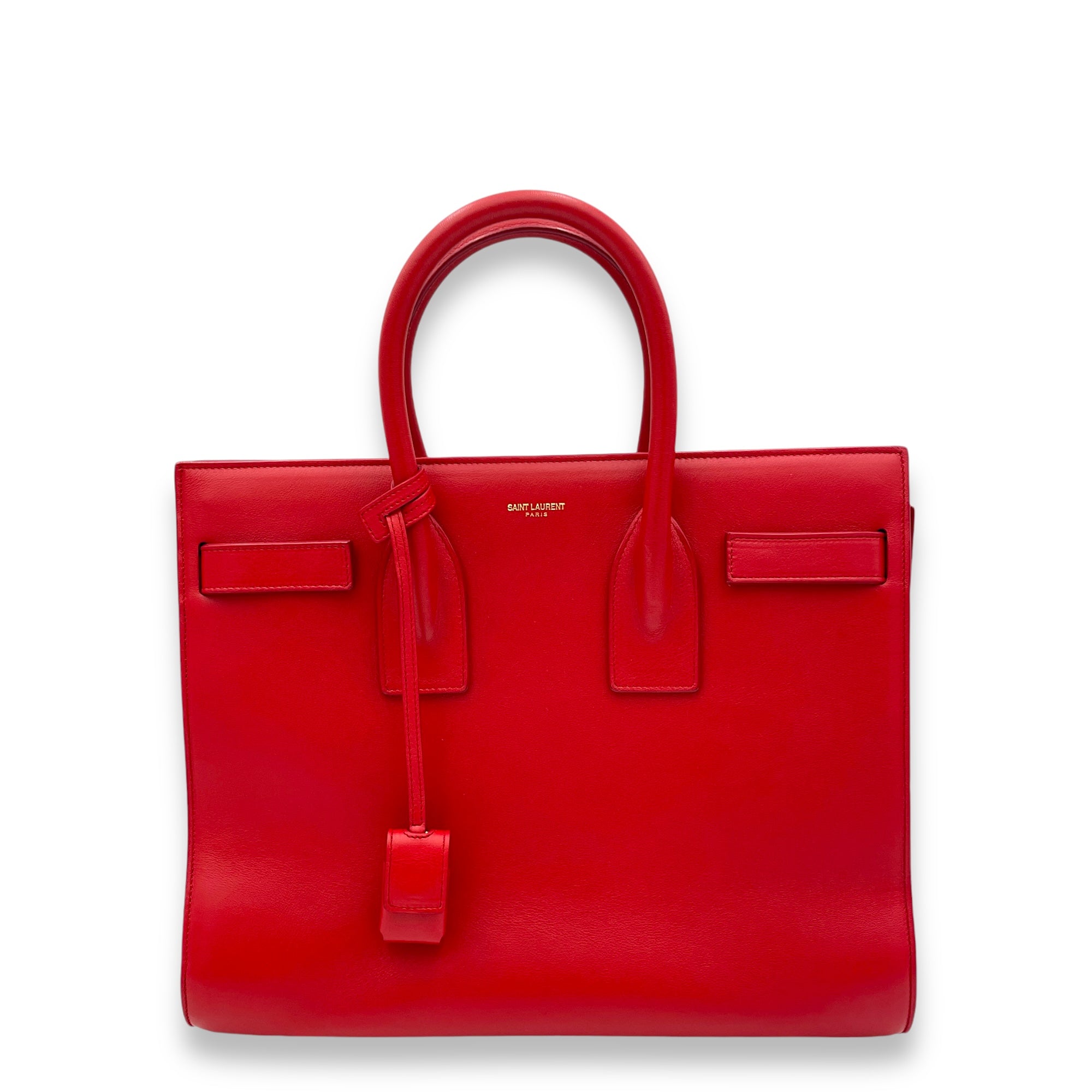 Sac de Jour Medium Red Top Handle Bag in Calfskin, Gold hardware