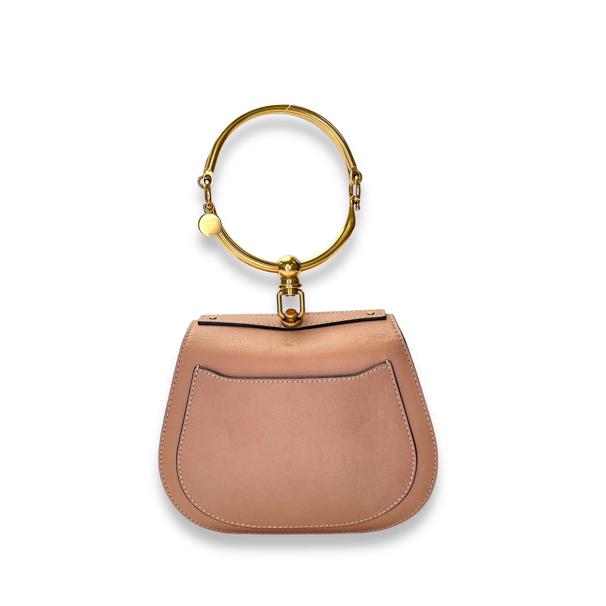 Nile Top Handle Bag Beige in Calfskin, Gold hardware