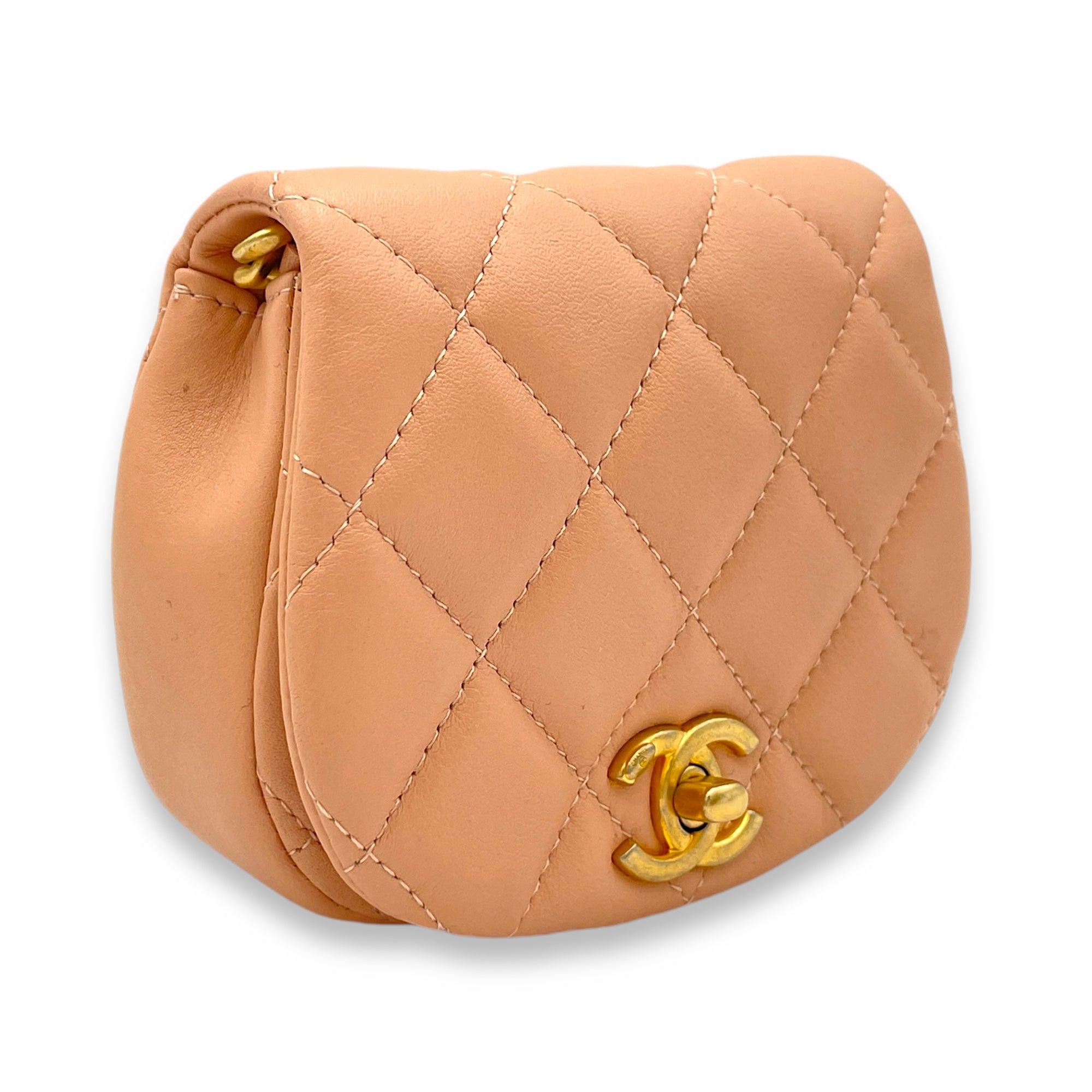 Chain Clutch Mini Beige Crossbody Bag in Lambskin, Gold hardware