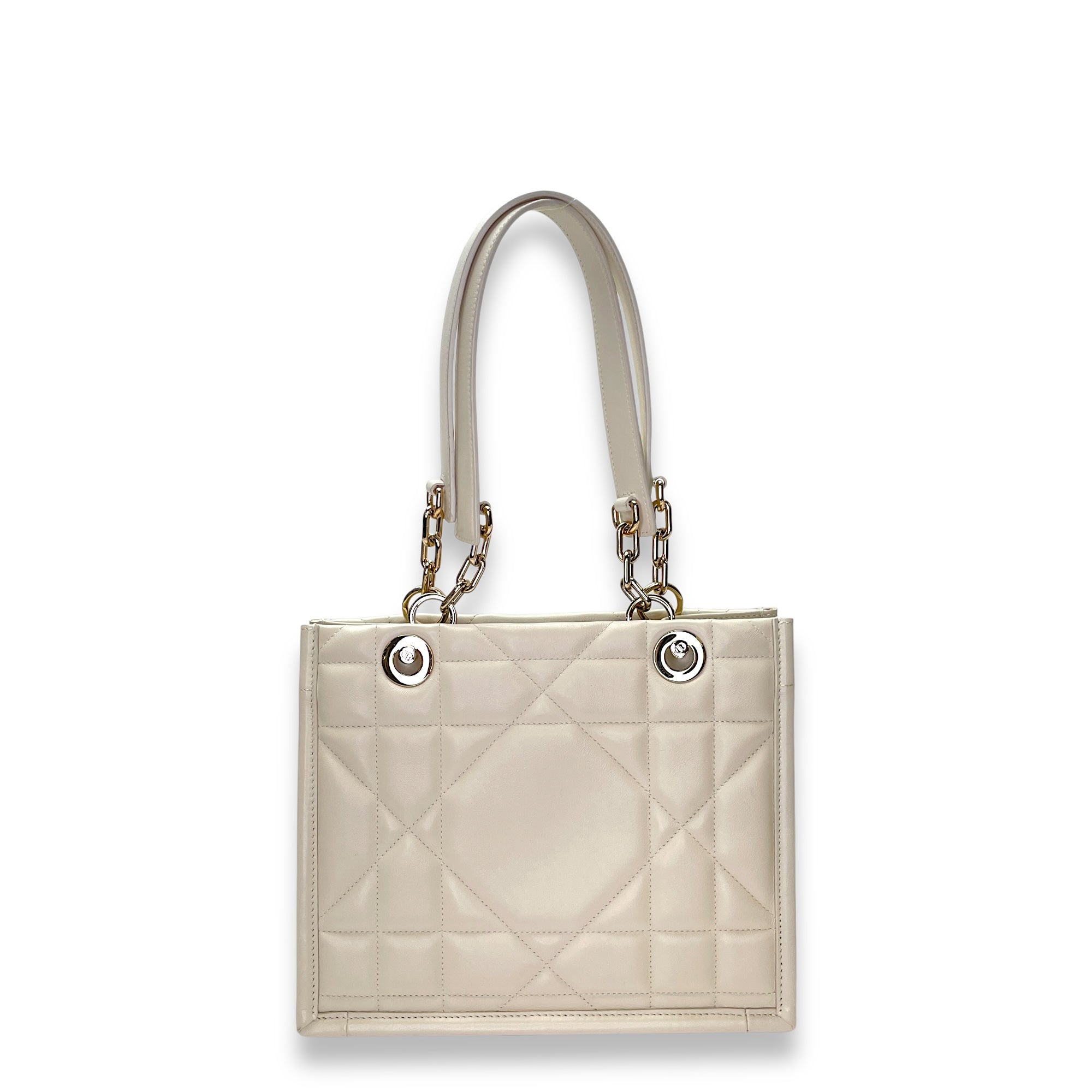 Essential White Top Handle Bag in Calfskin, Gold hardware