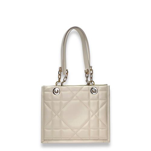 Essential White Top Handle Bag in Calfskin, Gold hardware