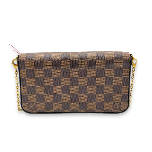 Felicie Wallet On Chain Brown in Coated Canvas, Gold hardware