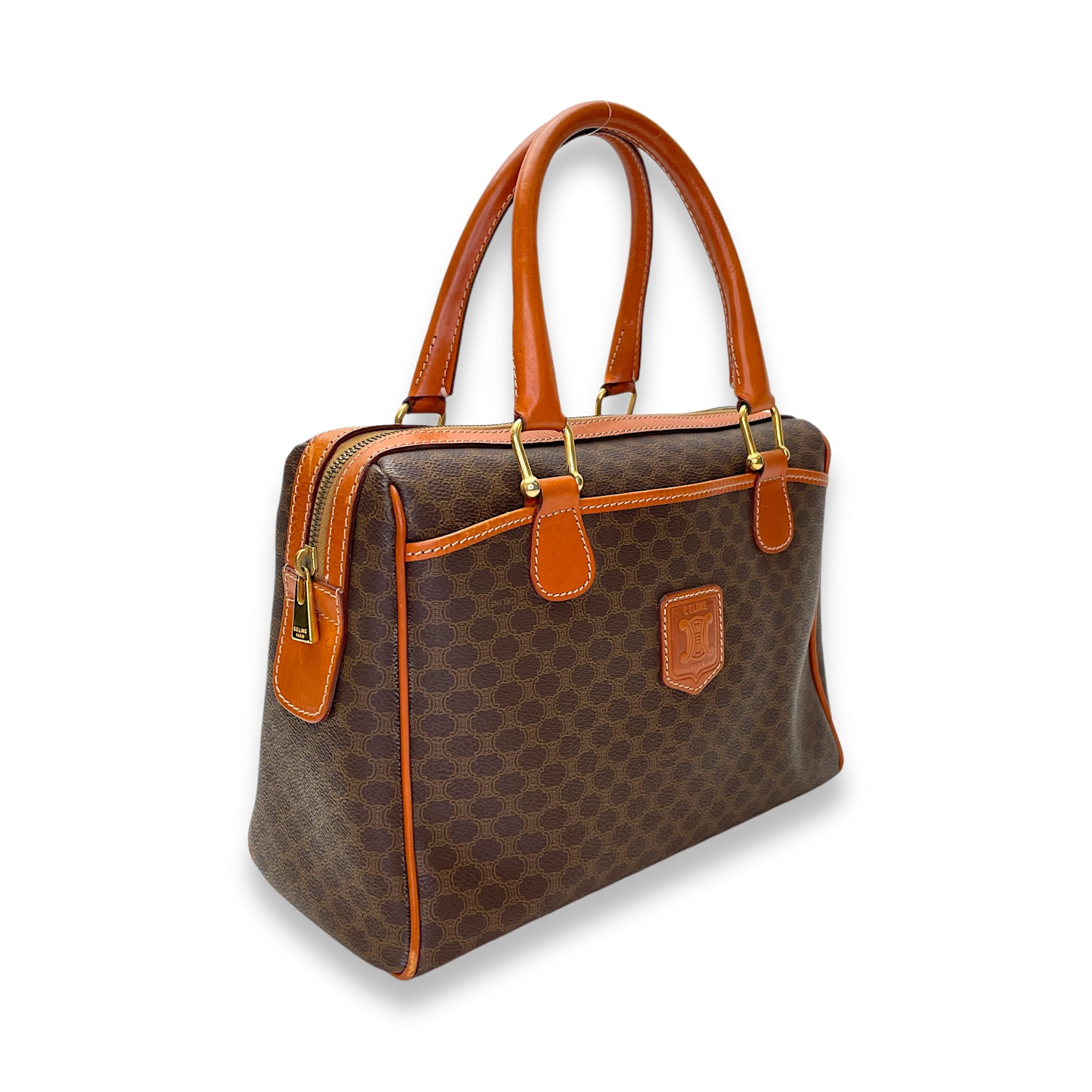 macadam Top Handle Bag Brown in Coated Canvas, Gold hardware