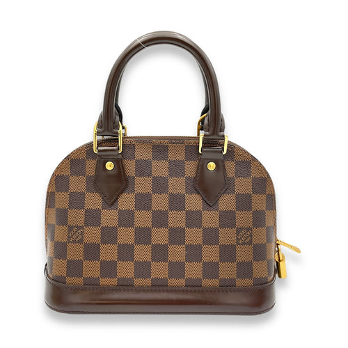 Alma BB Damier Ebene Top Handle Bag in Coated Canvas, Gold hardware