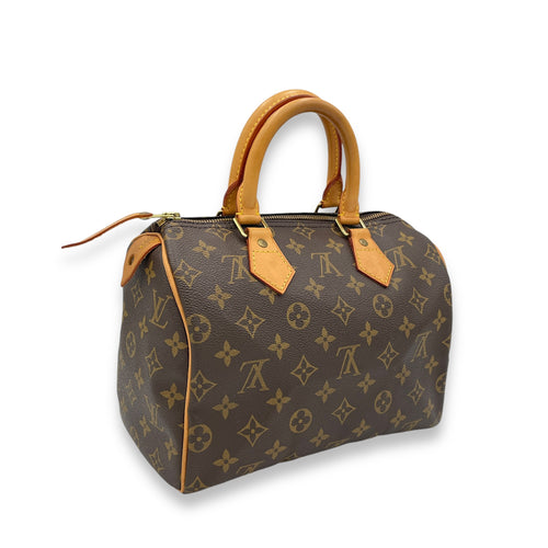 Speedy Top Handle Bag 25 Brown in Monogram Coated Canvas, Gold hardware