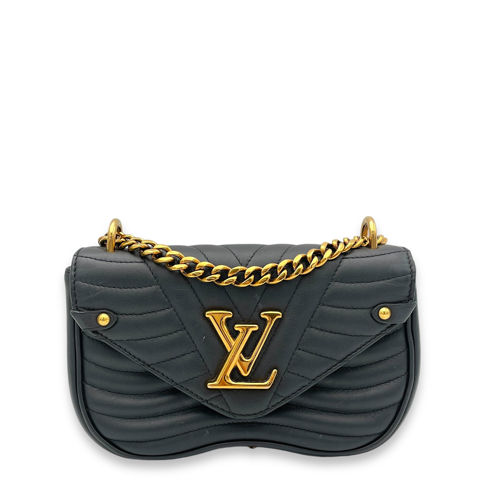 New Wave Crossbody Bag Black in Calfskin, Gold hardware