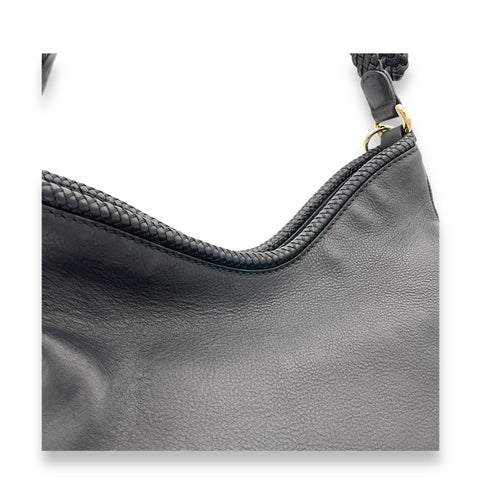 Hobo Top Handle Bag Black in Calfskin, Light Gold hardware