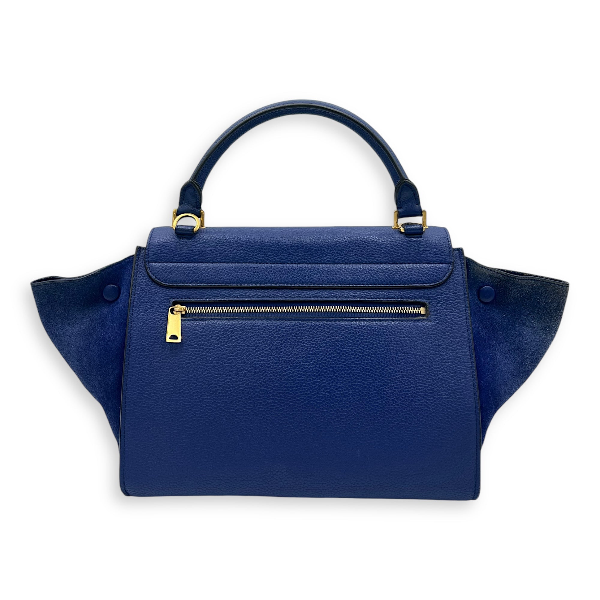 Trapeze Small Blue Shoulder Bag in Calfskin, Gold hardware