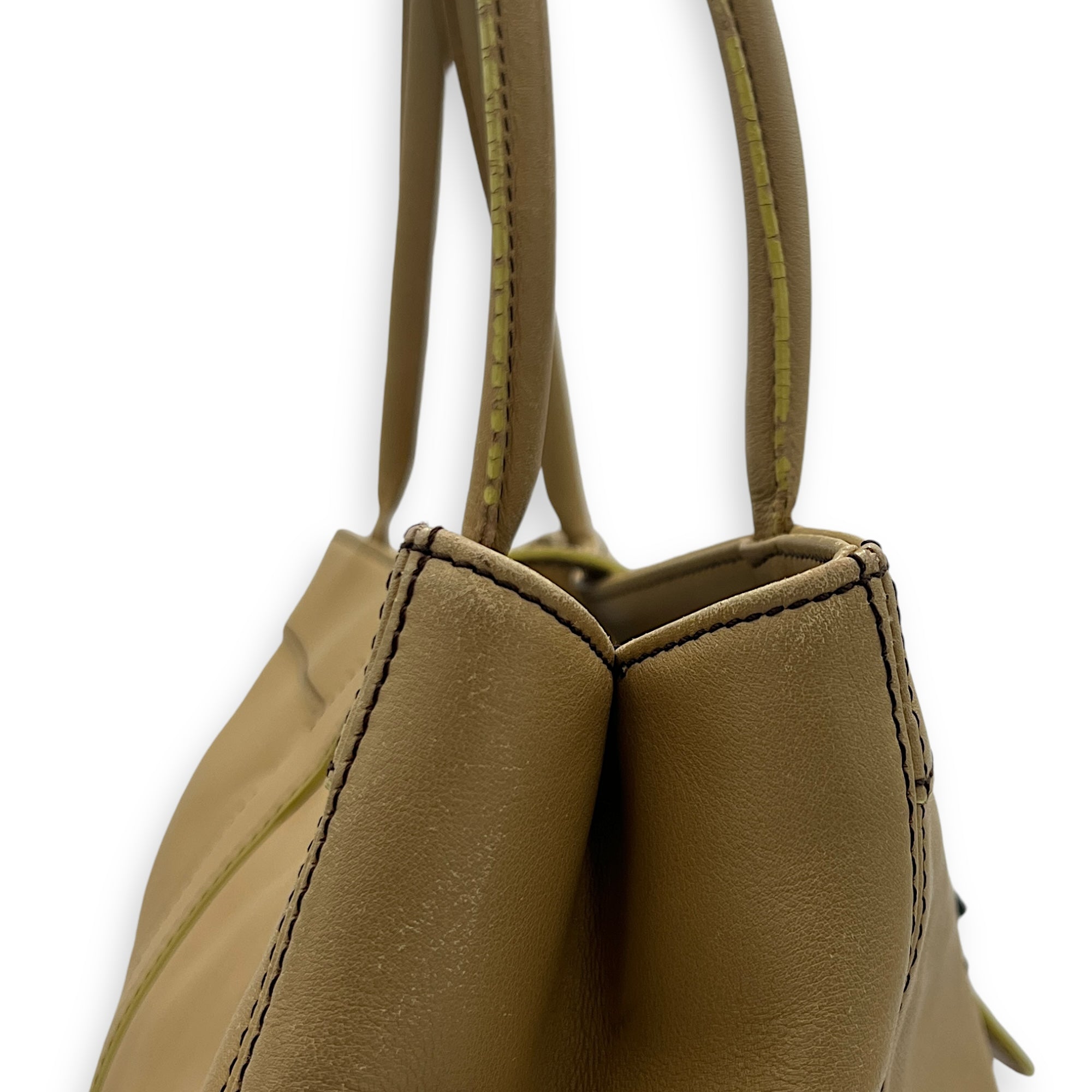 Vintage CC Turnlock Beige Top Handle Bag in Calfskin, Lacquered Metal hardware