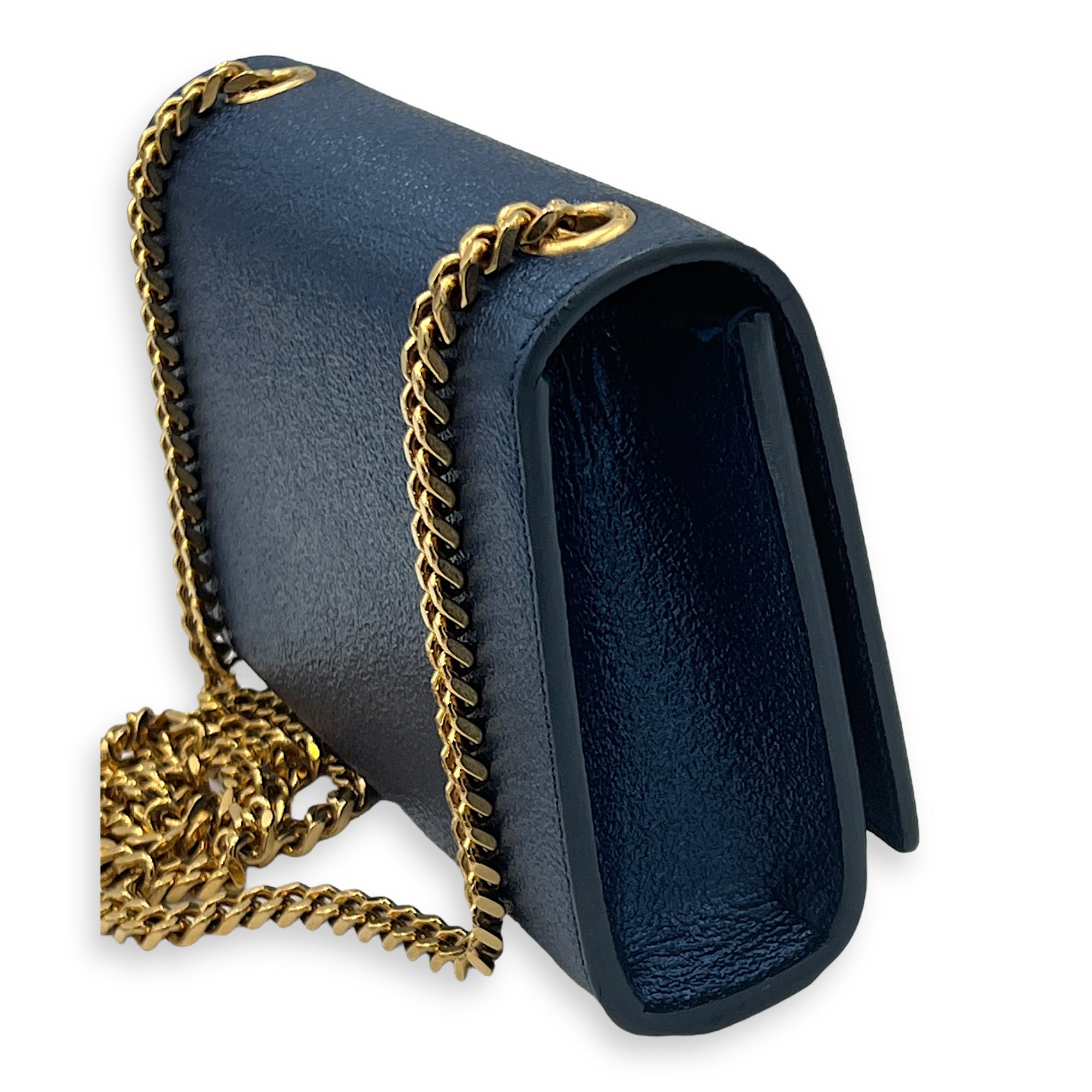 Kate Mini Blue Crossbody Bag in Calfskin, Gold hardware