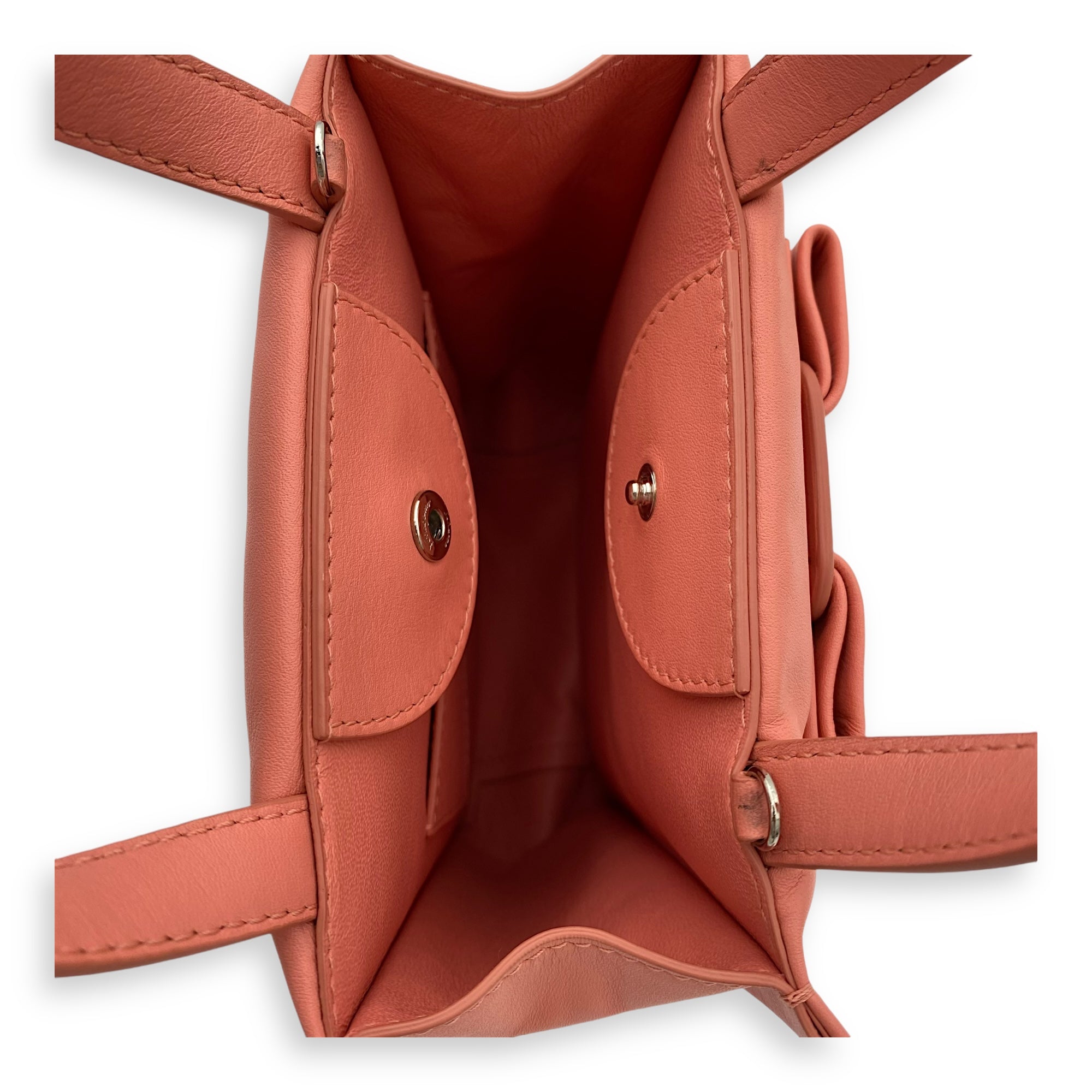 Viva Bow Top Handle Bag Mini Coral in Calfskin, Lacquered Metal hardware