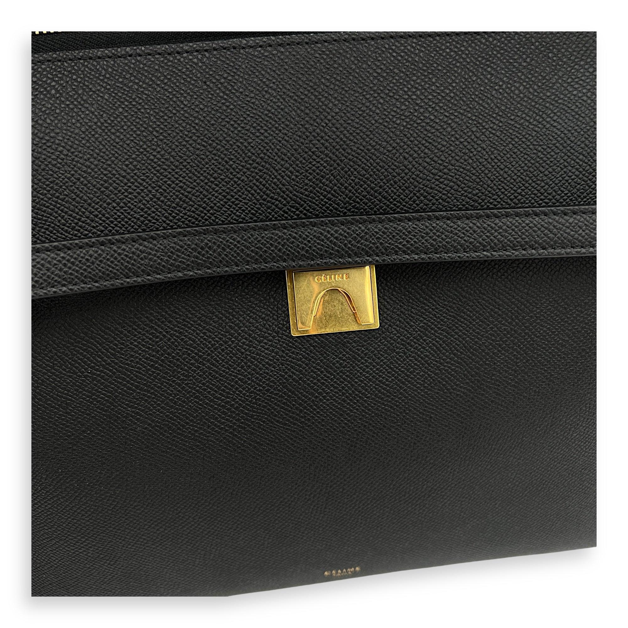 Belt Mini Black Top Handle Bag in Calfskin, Gold hardware