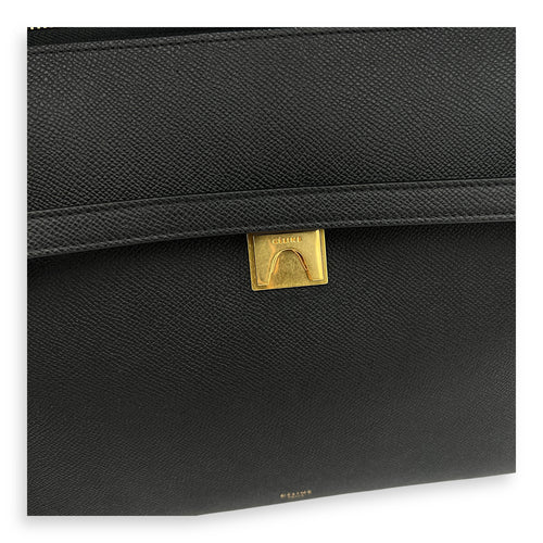 Belt Mini Black Top Handle Bag in Calfskin, Gold hardware