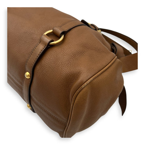 Vitello Bow Shoulder Bag Brown in Calfskin, Gold hardware