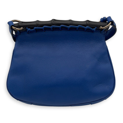 Bamboo Crossbody Bag Blue in Calfskin, Silver hardware