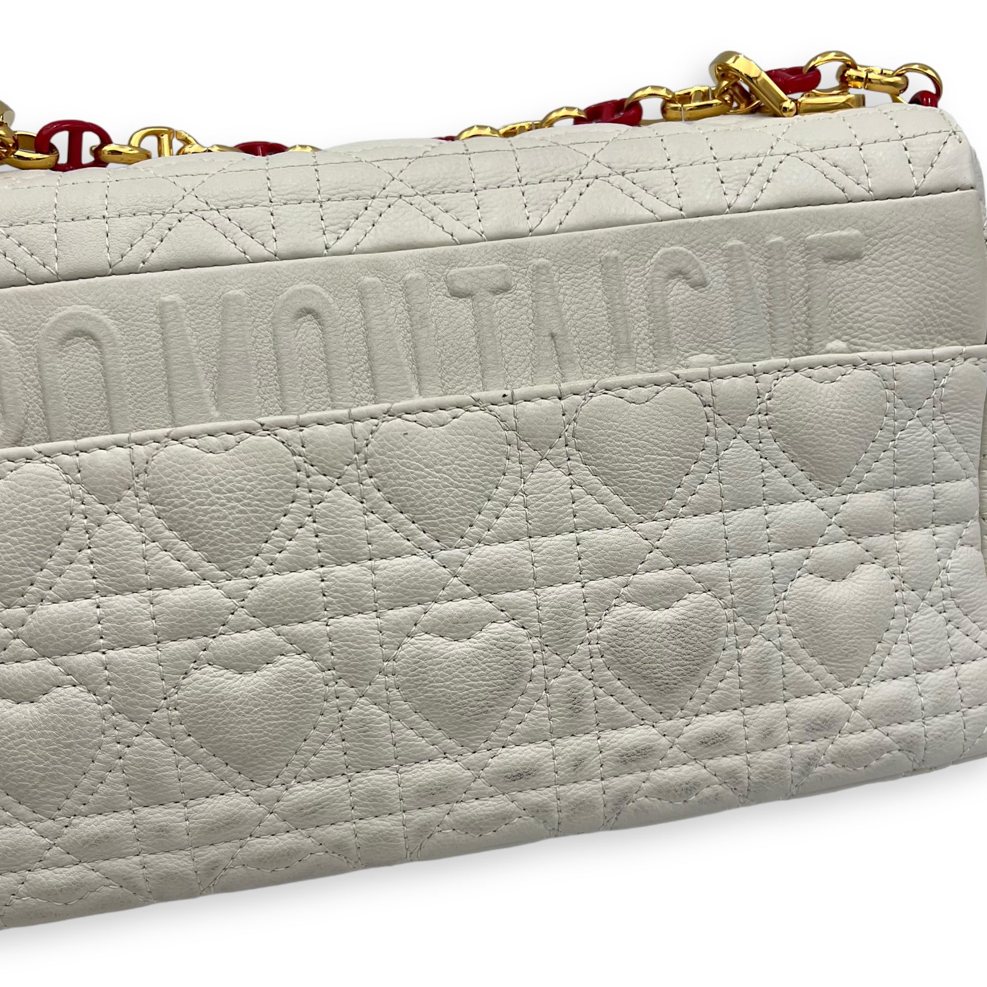 Christian Dior Caro Medium White Crossbody Bag in Calfskin, Gold hardware_8