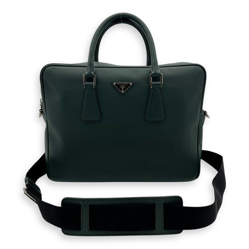 Prada Travel Line Large Green Brief case in Saffiano Leather, Silver hardware_14