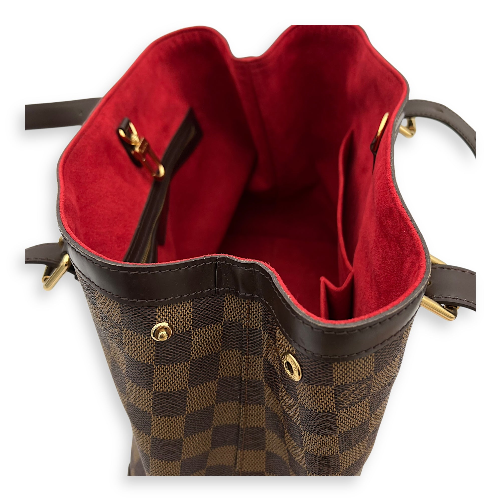 Louis Vuitton Hampstead Shoulder Bag Damier Ebene in Coated Canvas, Gold hardware_7