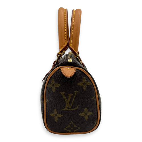 Louis Vuitton Speedy Nano Brown Crossbody Bag in Monogram Coated Canvas, Gold hardware_3