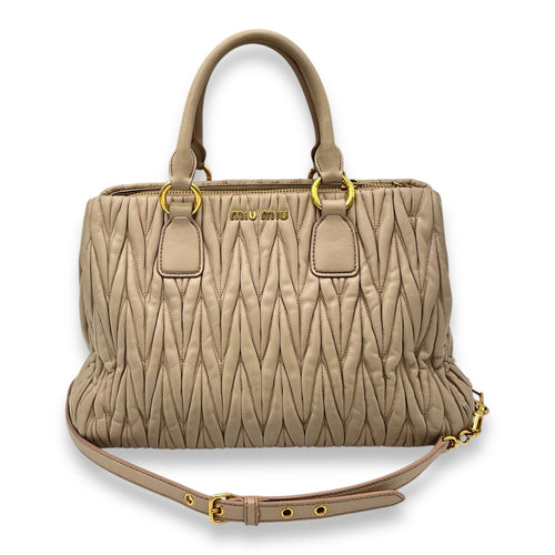 Miu Miu Matelassé Top Handle Bag Beige in Calfskin, Gold hardware_7