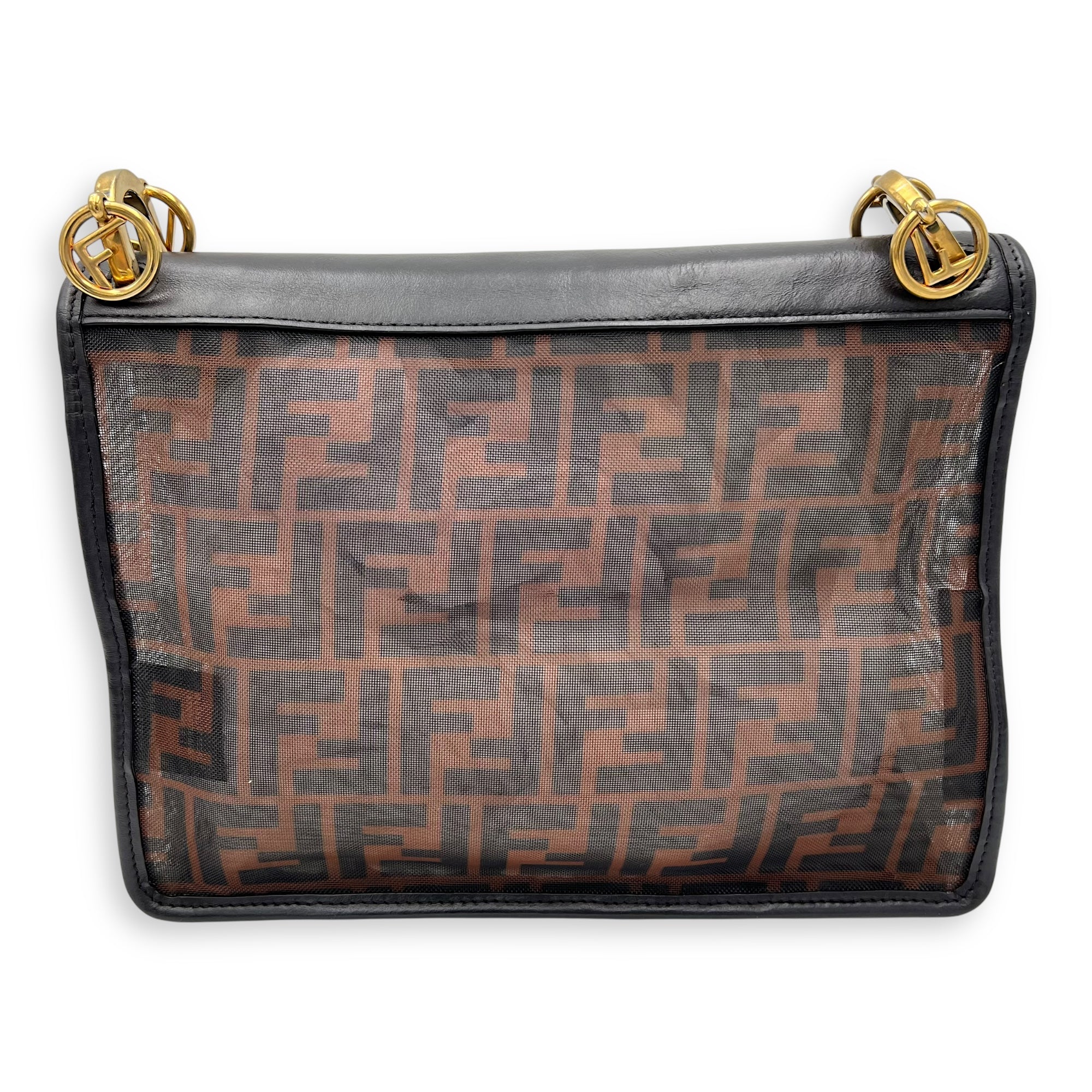 Fendi Kan I Shoulder Bag Brown in Mesh, Gold hardware_2