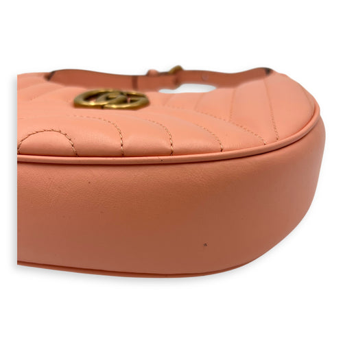 Gucci Half Moon Marmont Peach Shoulder Bag in Calfskin, Gold hardware_9