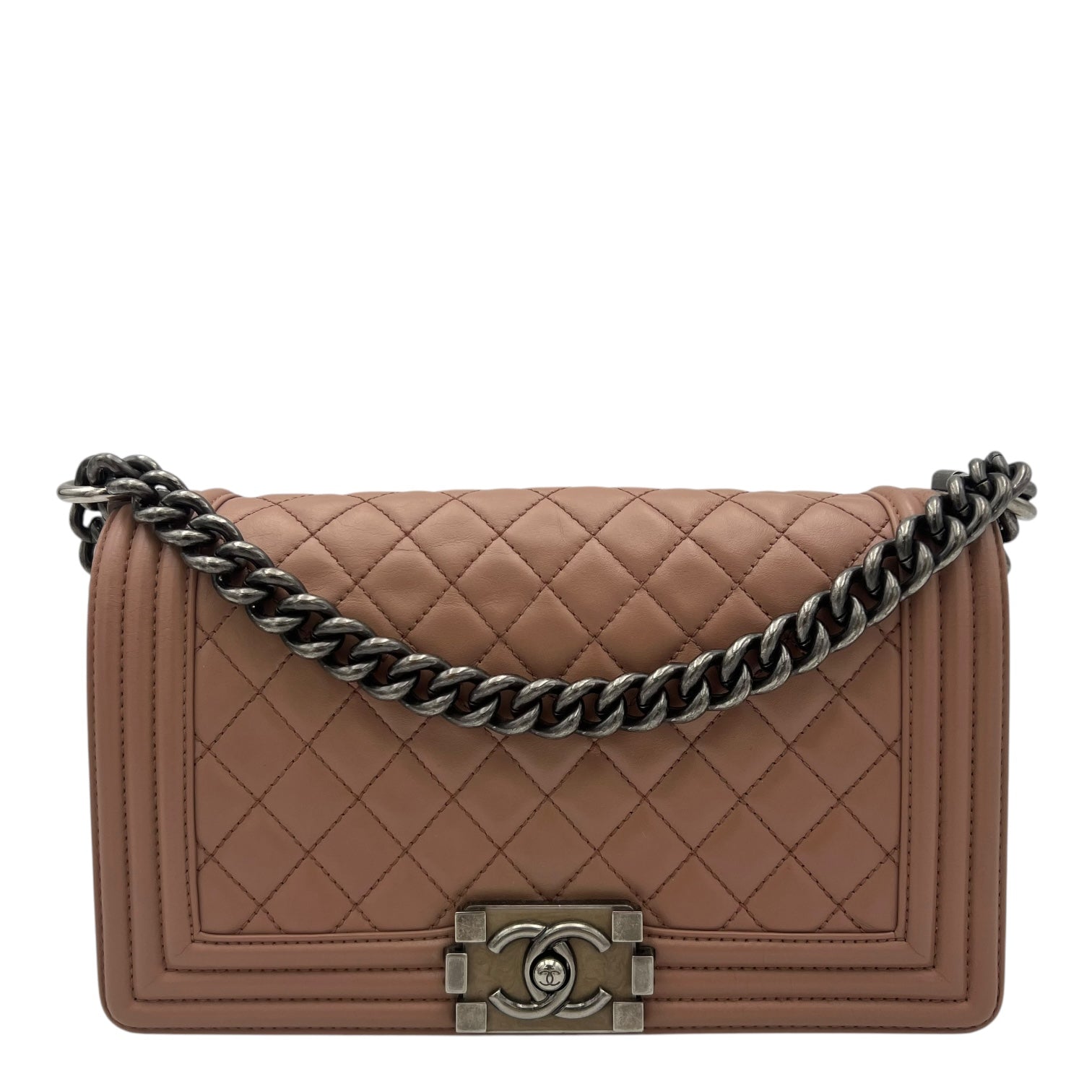Chanel Boy Shoulder Bag Pink in Calfskin, Ruthenium hardware_1