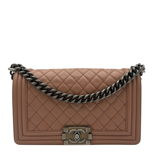 Chanel Boy Shoulder Bag Pink in Calfskin, Ruthenium hardware_1