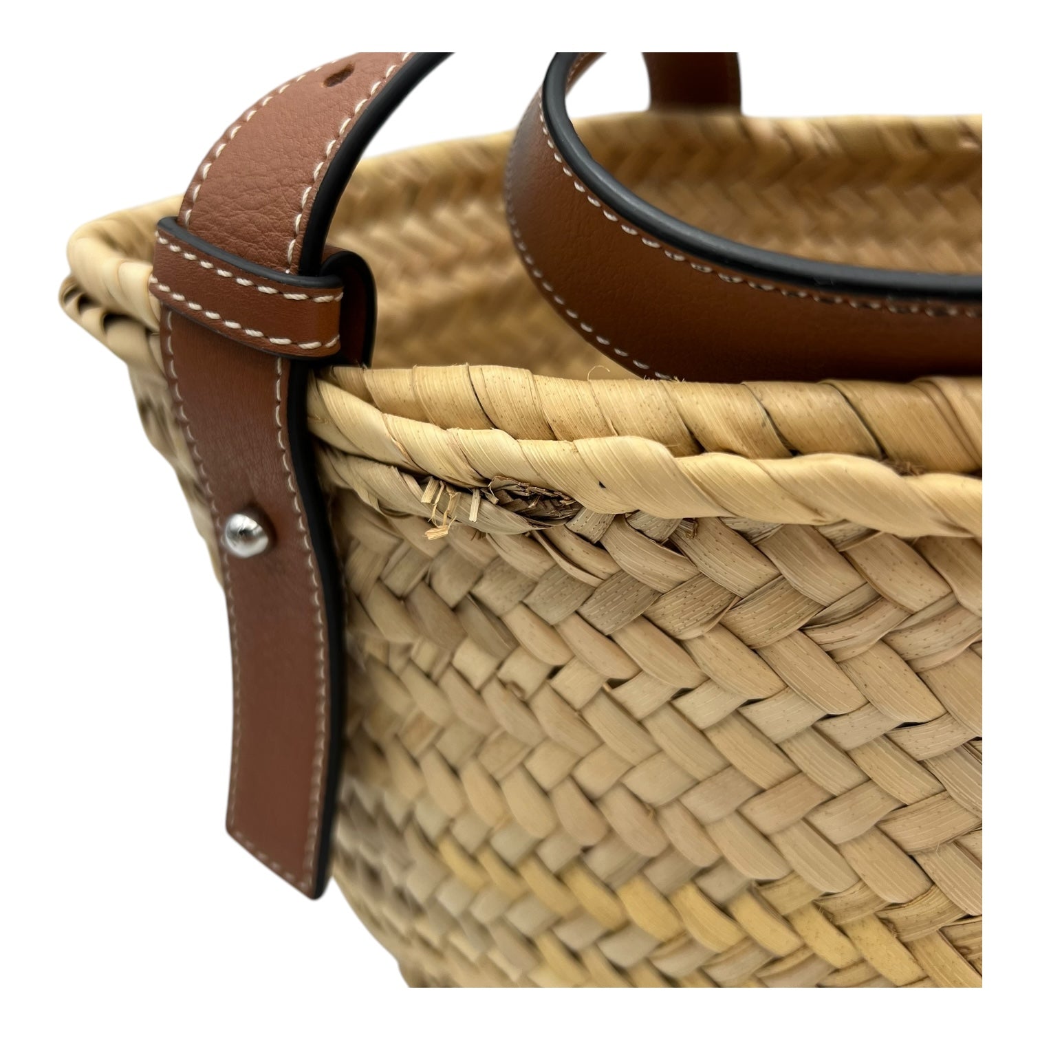 Loewe Basket Top Handle Bag Beige in Raffia, Silver hardware_9