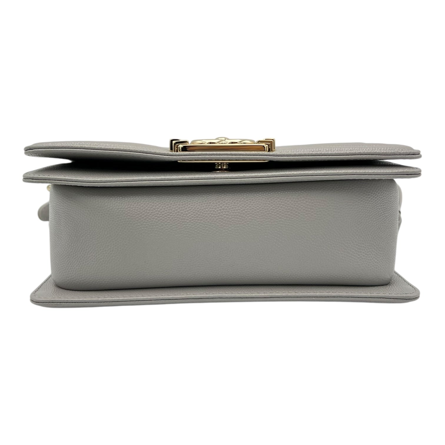 Chanel Chevron Quilted Boy Small Grey Shoulder Bag in Caviar Leather, Gold hardware_5