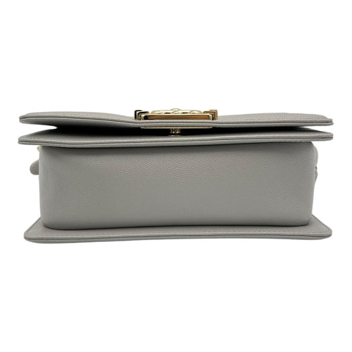 Chanel Chevron Quilted Boy Small Grey Shoulder Bag in Caviar Leather, Gold hardware_5
