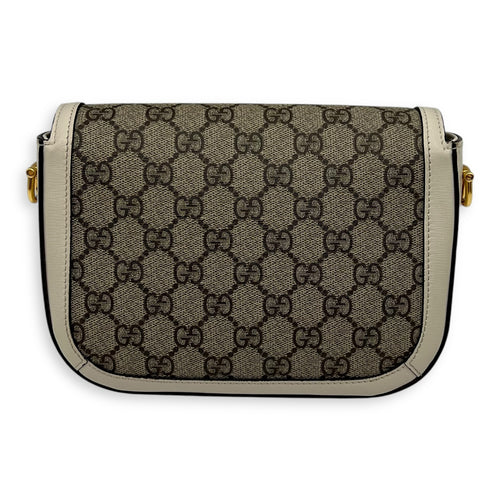 Gucci Horsebit 1955 Mini White Crossbody Bag in Coated Canvas, Gold hardware_2