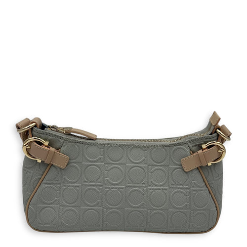 Salvatore Ferragamo Gancini Shoulder Bag Beige in Calfskin, Gold hardware_1